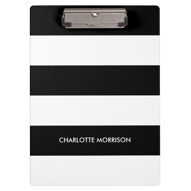 Modern stripes name monogram black and white clipboard (Front)