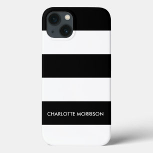 Modern stripes name monogram black and white ipad iPhone 13 case