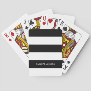 Modern stripes name monogram black and white playing cards