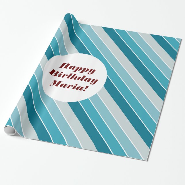 Modern stripes ocean blue table runner cover wrapping paper (Unrolled)
