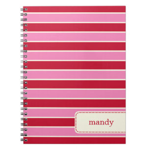 Modern Stripes Personalised Notebook - Red/Pink