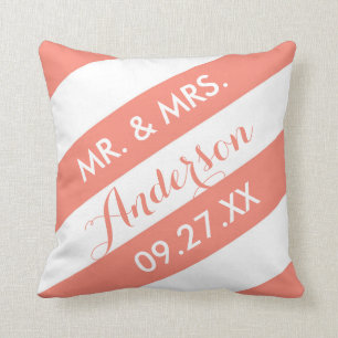 Modern Stripes Personalised Throw Pillow / Coral