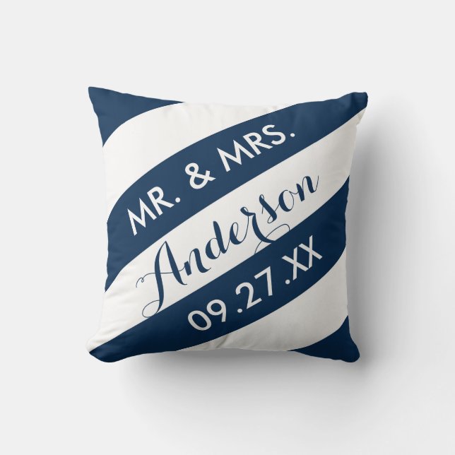 Modern Stripes Personalised Throw Pillow / Navy (Front)