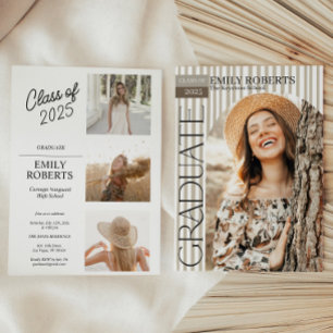 Modern Stripes Photo Graduation Announcement 