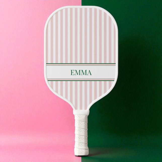 Modern Stripes Pink and Green Personalised Name Pickleball Paddle (Modern Stripes Pink and Green Personalized Name Pickleball Paddle)