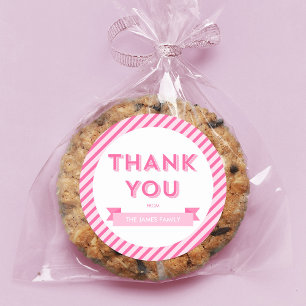 Modern Stripes Pink Baby Shower Thank You Classic Round Sticker