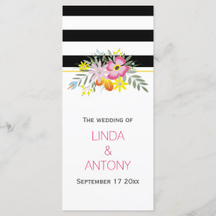 Modern stripes pink flowers wedding program programme