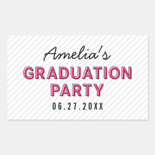 Modern Stripes Pink Graduation Party Rectangular Sticker