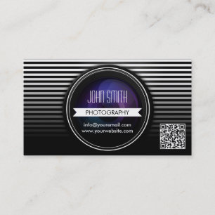 Modern Stripes QR Code Photography Business Card