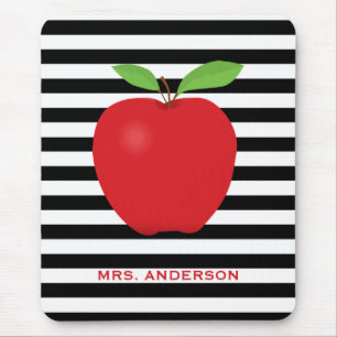 Modern Stripes Red Apple Teacher Mouse Mat