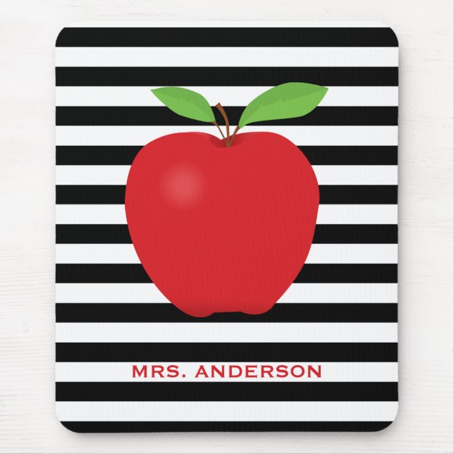 Modern Stripes Red Apple Teacher Mouse Mat (Front)