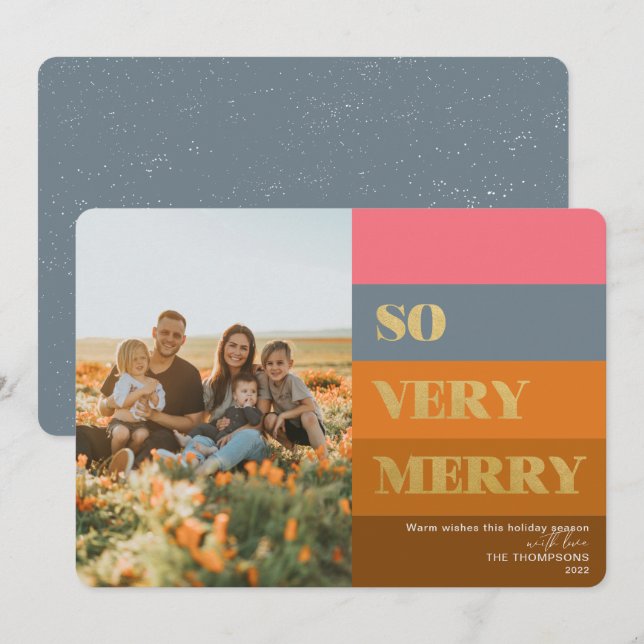 Modern Stripes Rust So Very Merry  Photo Holiday Card (Front/Back)