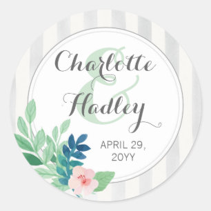 Modern Stripes Wedding Watercolor Bohemian Custom Classic Round Sticker