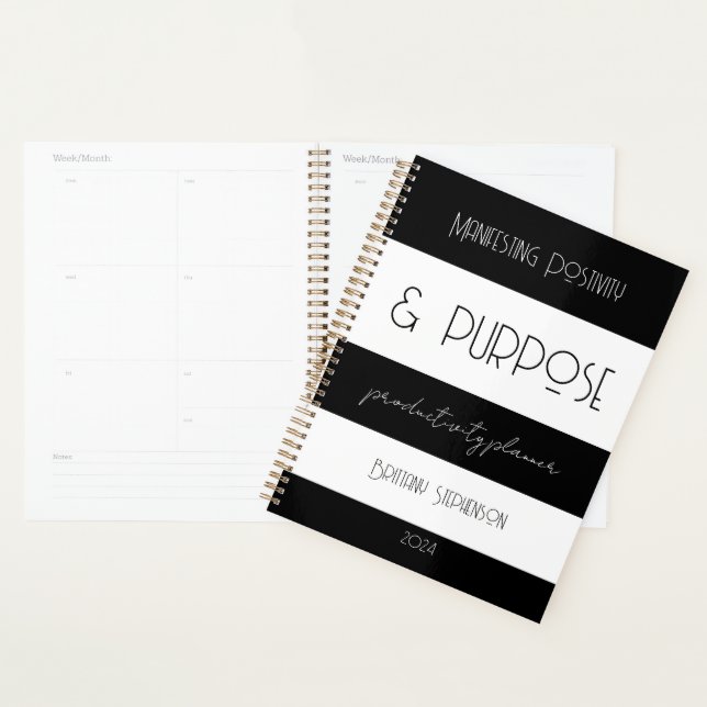 Modern Stripes White Black Calendar Planner Custom (Display)