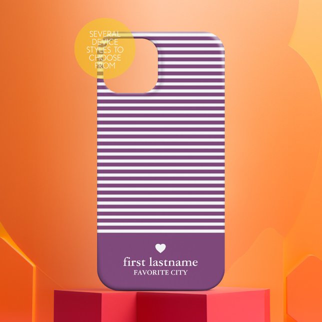 Modern Stripes with Heart Monogram Can Edit Colour (Personalized Phone Case - Many Device Styles to Choose From)
