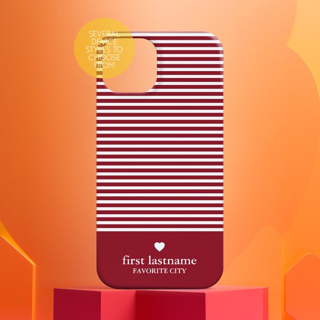 Modern Stripes with Heart Monogram Can Edit Colour (Personalized Phone Case - Many Device Styles to Choose From)