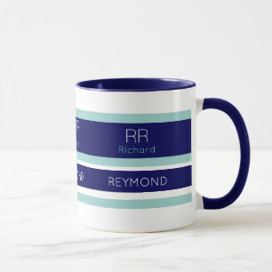 modern stripes with his (or her) name navy blue mug