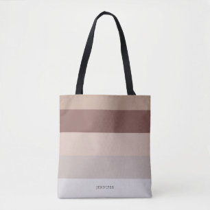 Modern Stripes with Monogram Beige Mauve Tote Bag