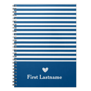 Modern Stripes with Upscale Heart Monogram blue Notebook