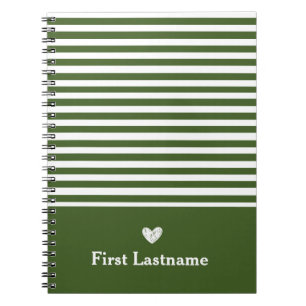 Modern Stripes with Upscale Heart Monogram green Notebook