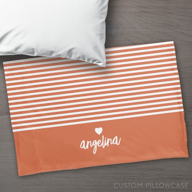 Modern Stripes with Upscale Heart Monogram Pillowcase (Custom Pillowcase)