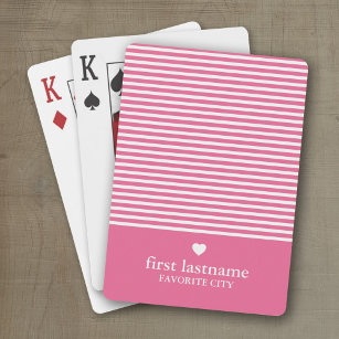 Modern Stripes with Upscale Heart Monogram Pink Playing Cards