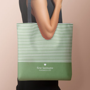 Modern Stripes with Upscale Heart Monogram Tote Bag