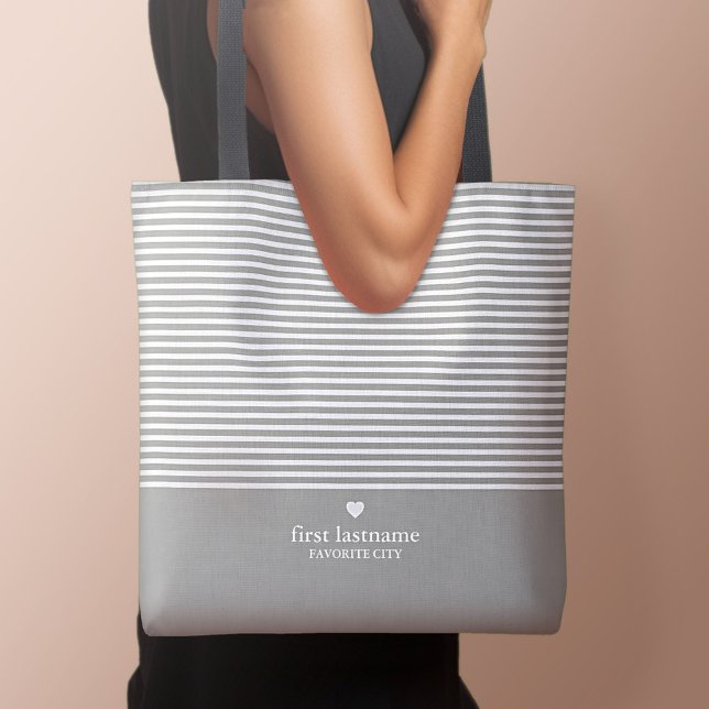 Modern Stripes with Upscale Heart Monogram Tote Bag (Personalized tote bag - Perfect for girl's weekends and bachelorette getaways!)