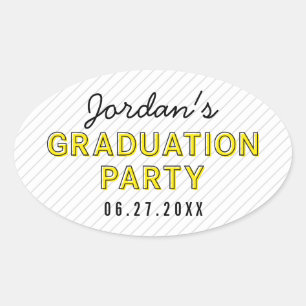 Modern Stripes Yellow Graduation Party Oval Sticker
