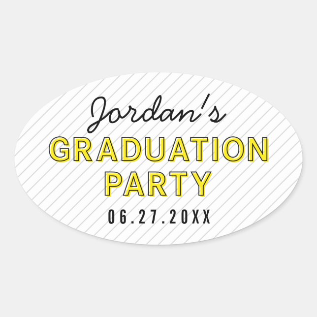 Modern Stripes Yellow Graduation Party Oval Sticker (Front)
