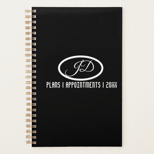 Modern Student Black White Year Name Organiser  (Front)