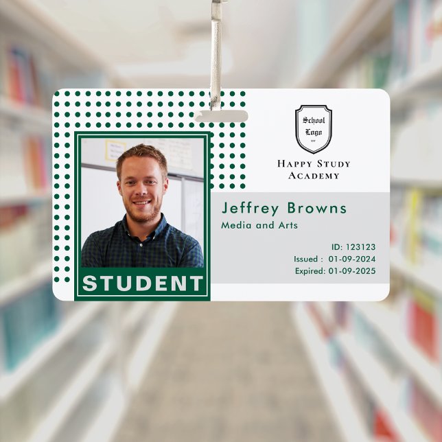 Modern Student ID Photo Dark Green University ID Badge (Modern Student ID Photo Dark Green University Badge )
