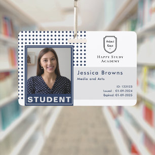 Modern Student ID Photo Navy Blue University ID Badge