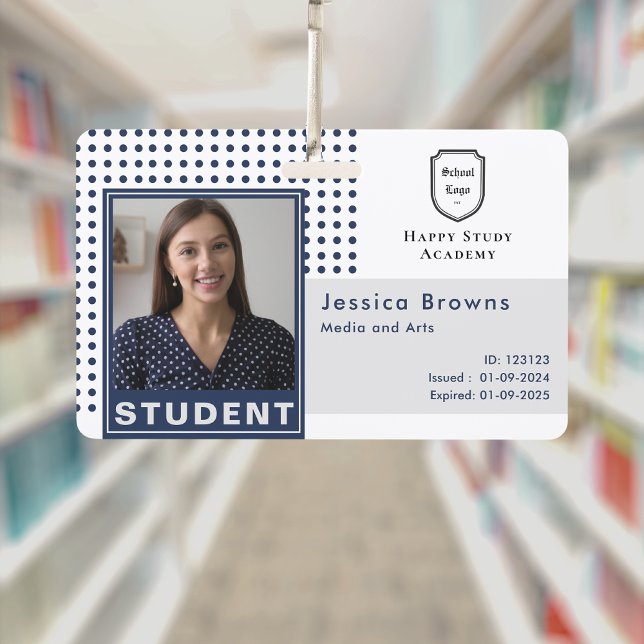 Modern Student ID Photo Navy Blue University ID Badge (Creator Uploaded)