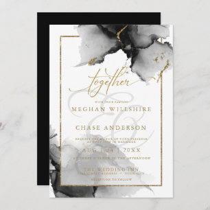 Modern Stunning Custom3 Charcoal  Watercolor Invitation
