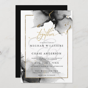 Modern Stunning Custom4 Charcoal Watercolor Invitation
