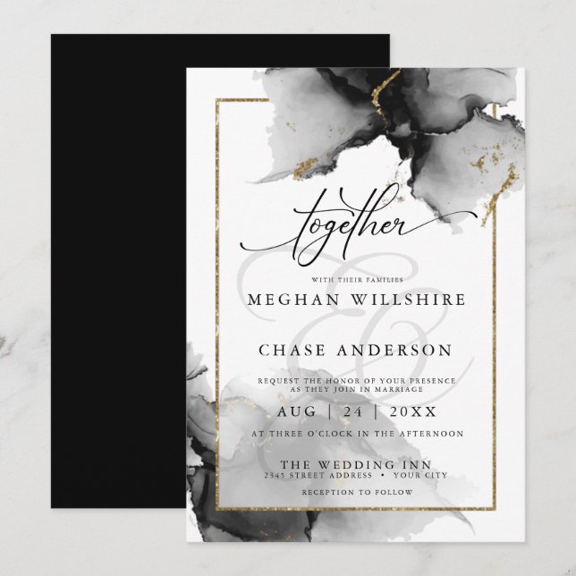 Modern Stunning Custom Charcoal  Watercolor Invitation (Front/Back)