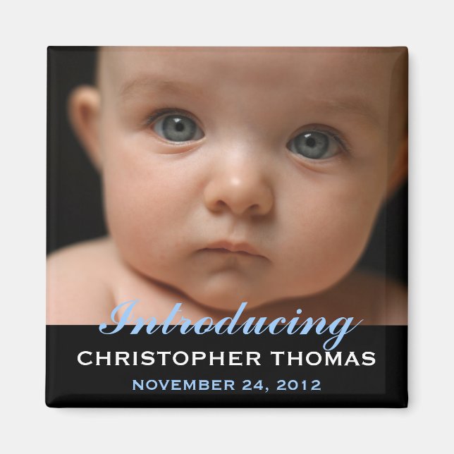 Modern Style Baby Birth Announcement Photo Magnet (Front)