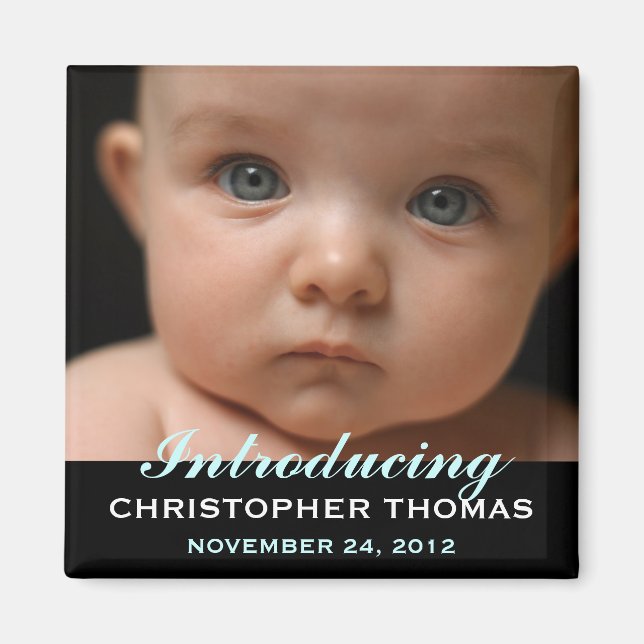 Modern Style Baby Birth Announcement Photo Magnet (Front)