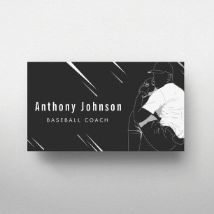 Modern Style Baseball Coach Trainer Black & White Business Card