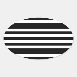Modern Style Black And White Stripes Oval Sticker