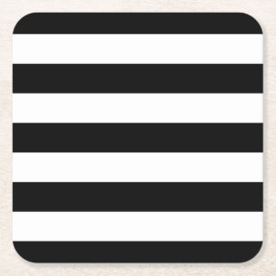 Modern Style Black And White Stripes Square Paper Coaster