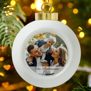 Modern Style Custom Photo Ceramic Ball Christmas Ornament