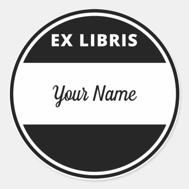 Modern Style Ex Libris Bookplate with Your Name Classic Round Sticker (Front)