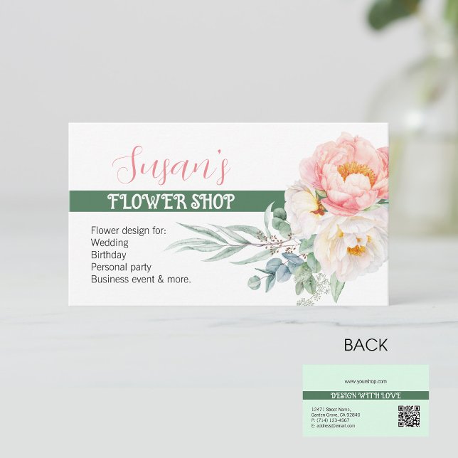Modern Style Flower Shop Business Card with Peony (Creator Uploaded)