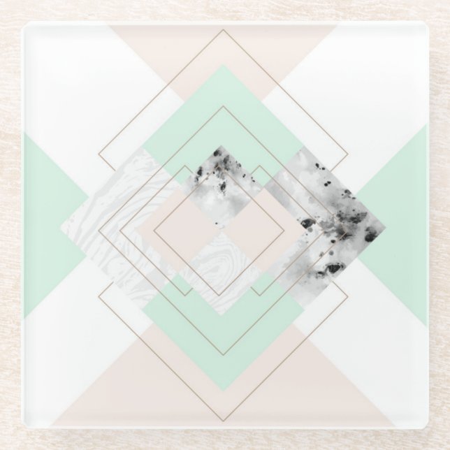 Modern Style Geometric Design Glass Coaster (Front)