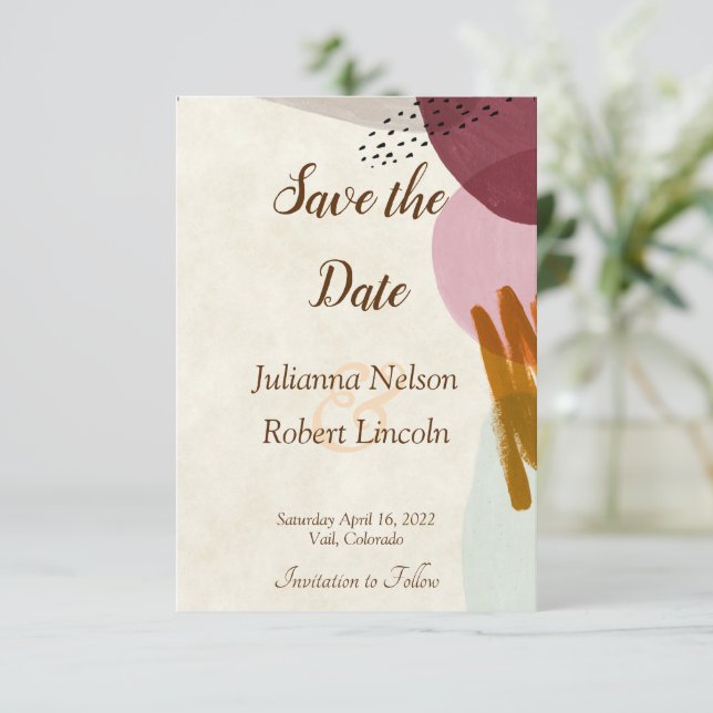 Modern style paint save the date invitation (Standing Front)
