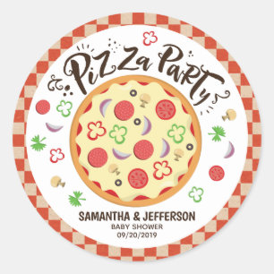 Modern Style Pizza Party Classic Round Sticker