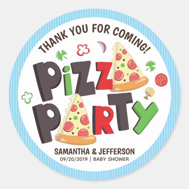 Modern Style Pizza Party Classic Round Sticker (Front)