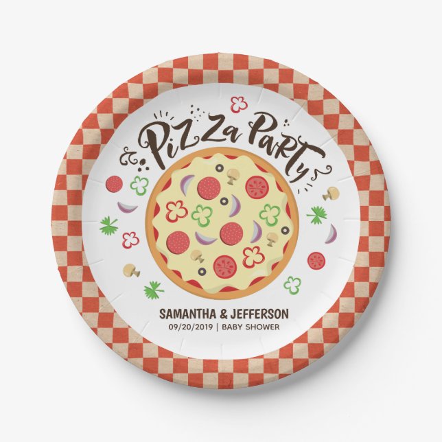 Modern Style Pizza Party Paper Plate (Front)
